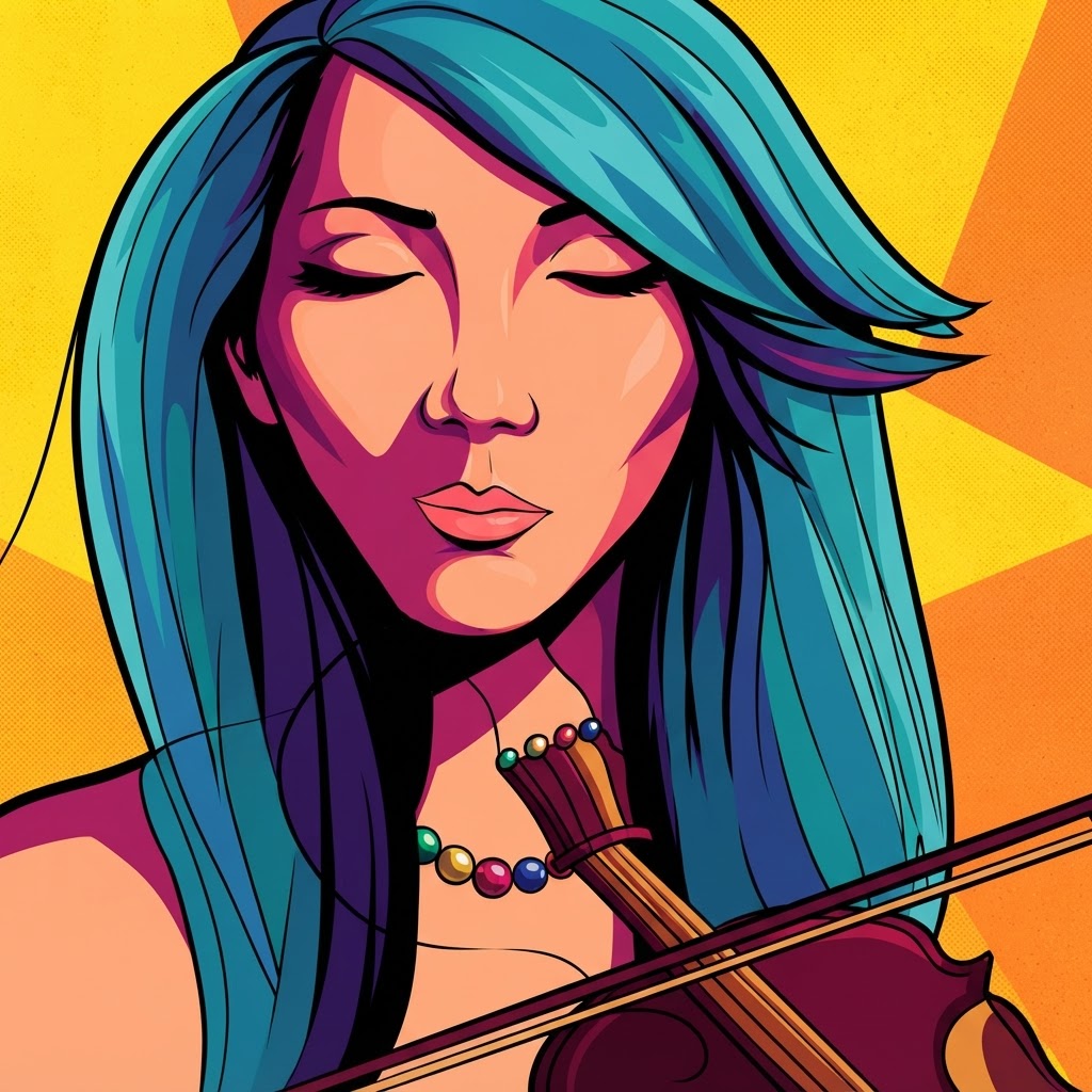 Pop art Asian violinist